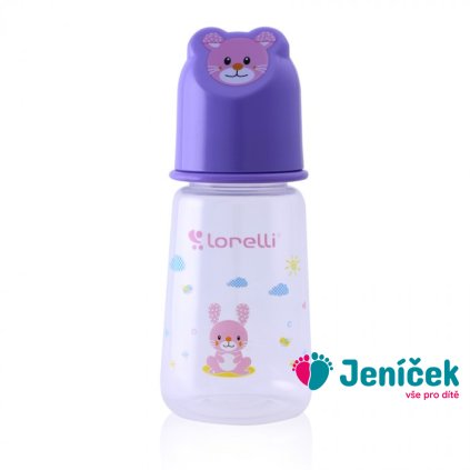 Kojenecká lahvička Lorelli 125 ML s víkem ve tvaru zvířete VIOLET V