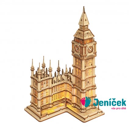 RoboTime dřevěné 3D puzzle hodinová věž Big Ben svítící