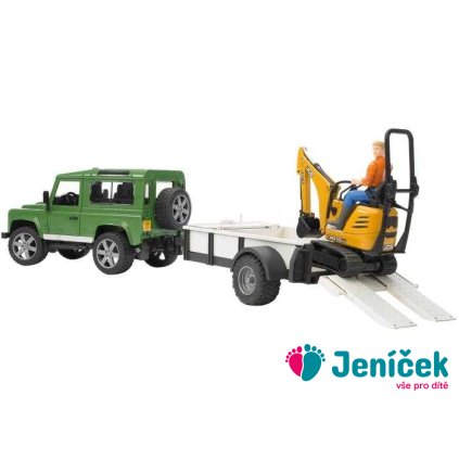 Bruder LAND ROVER + přepravník, mikrobagr JCB