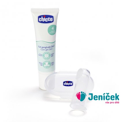 CHICCO Set zubní uklidňující gel a kartáček na prst s pouzdrem 4m+