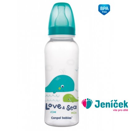 Canpol babies Lahvička s potiskem 250 ml Love&Sea - tyrkysová V