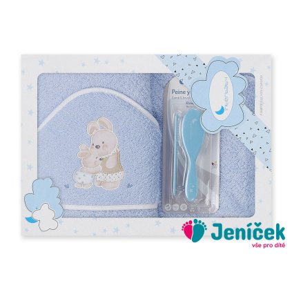 INTERBABY | Osuška froté KRÁLÍČCI + hřeben - MODRÁ