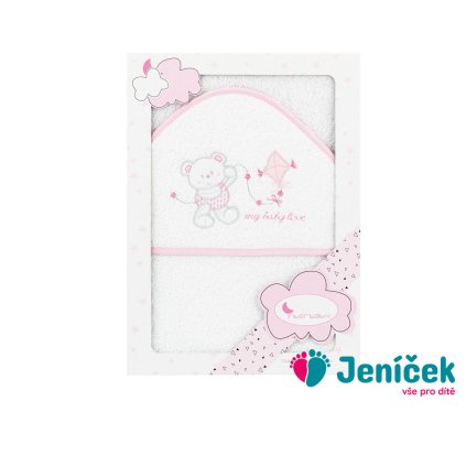 INTERBABY | OSUŠKA froté Medvídek s drakem - bílo/růžová