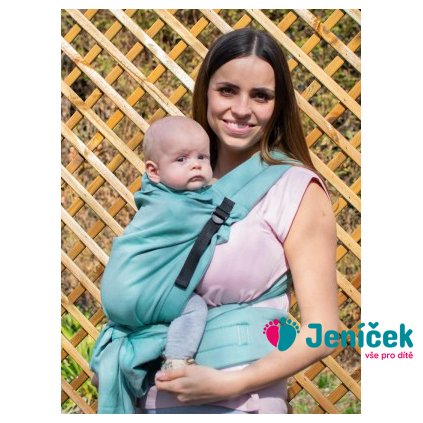 Kinder Hop Rostoucí ergonomické nosítko Half Buckle Little Herringbone Turquoise 100% bavlna, žakár