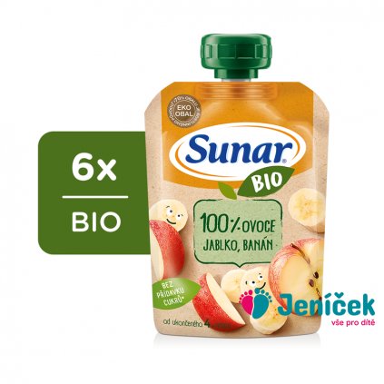 6x SUNAR BIO ovocná kapsička jablko, banán 4m+, 100 g