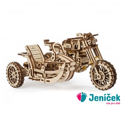 Ugears 3D dřevěné mechanické puzzle UGR-10 Motorka (scrambler) s vozíkem