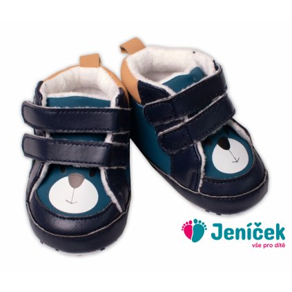 Kojenecké boty/capáčky Medvídek YO!, s fleecem na suchý zip,petrolejová/hořčice
