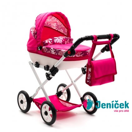 Dětský kočárek pro panenky New Baby COMFORT růžový květy