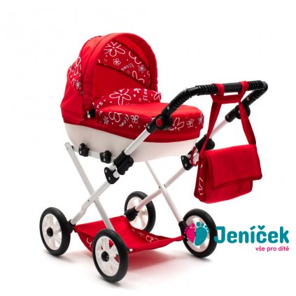 Dětský kočárek pro panenky New Baby COMFORT červený květy bílé