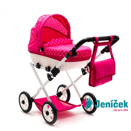 Dětský kočárek pro panenky New Baby COMFORT růžový s puntíky