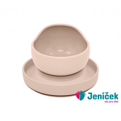 PETITE&MARS Set jídelní silikonový TAKE&MATCH 2 ks talíř + miska Desert Sand 6m+