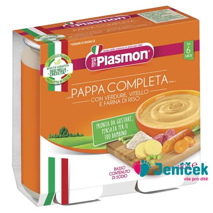 PLASMON Příkrm zeleninový s telecím a rýží 2x190 g, 6m+