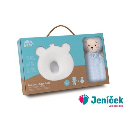 INTERBABY | SET MÉĎA - ergonomický polštářek + přítulka - modrý