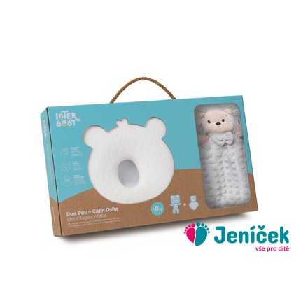 INTERBABY | SET MÉĎA - ergonomický polštářek + přítulka - šedý