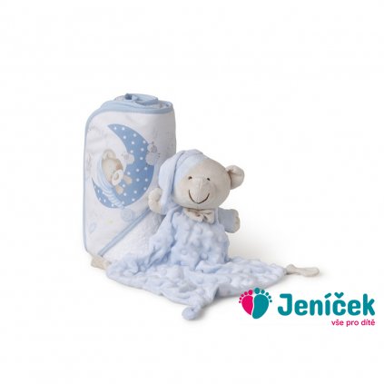 INTERBABY | SET - OSUŠKA froté 100x100 Medvídek spí + PŘÍTULKA - modrá