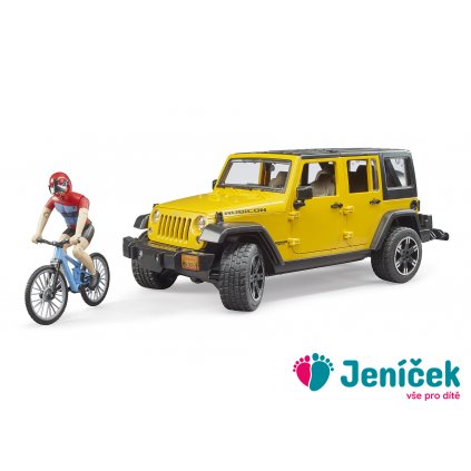 Bruder Jeep Wrangler Rubicon s cyklistou a kolem