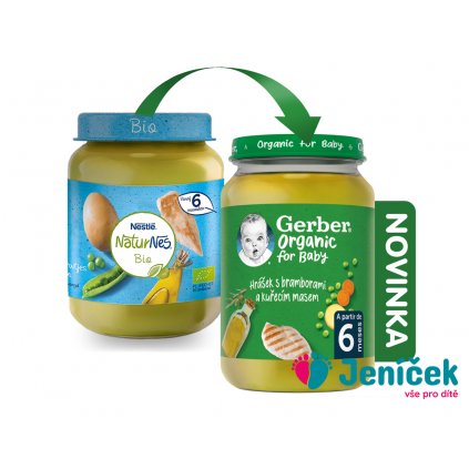 GERBER Organic dětský příkrm hrášek s bramborami a kuřecím masem 190 g​​