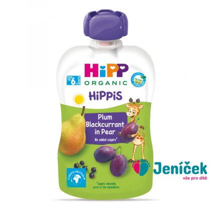 HiPP BIO HiPPiS Hruška, černý rybíz, švestka 100 g, 6m+