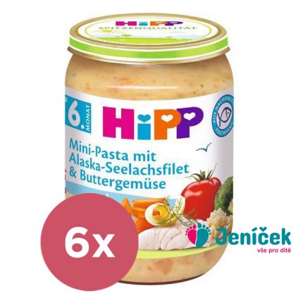 6x HiPP Mini těstoviny s aljašskou treskou v máslové zelenině 190 g, 6m+