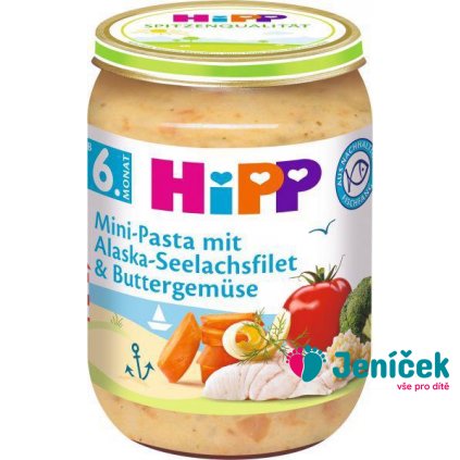 HiPP Mini těstoviny s aljašskou treskou v máslové zelenině 190 g, 6m+