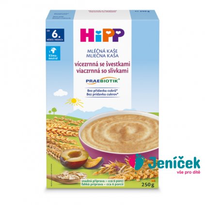 HiPP PRAEBIOTIK® Kaše mléčná vícezrnná se švestkami 250 g, 6m+