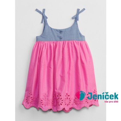 Baby šaty na ramínka s madeirou Růžová