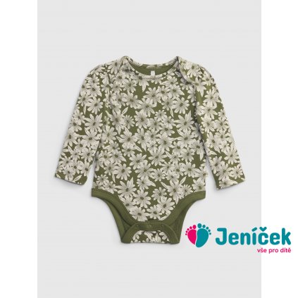 Baby body organic s květy Zelená