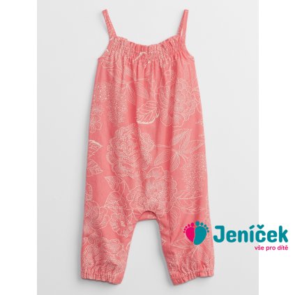 Baby lněný květovaný overal Růžová