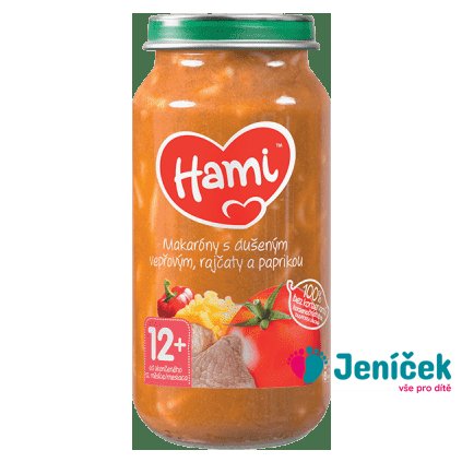 HAMI Makaróny s dušeným vepřovým, rajčaty a paprikou (250 g) - masozeleninový příkrm