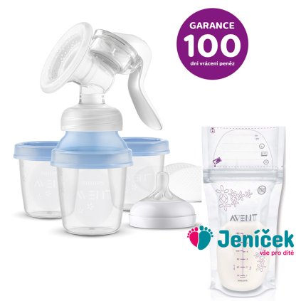 Philips AVENT Odsávačka mateř.mléka manuální s VIA systémem + Sáčky na mateřské mléko 180 ml, 25 ks