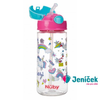 NUBY Láhev sportovní netekoucí s brčkem 530 ml, růžová, 4+