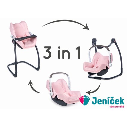 3v1 Autosedačka a židlička MC&Q pro panenky světle růžová