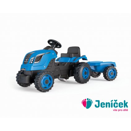 Šlapací traktor Farmer XL modrý s vozíkem