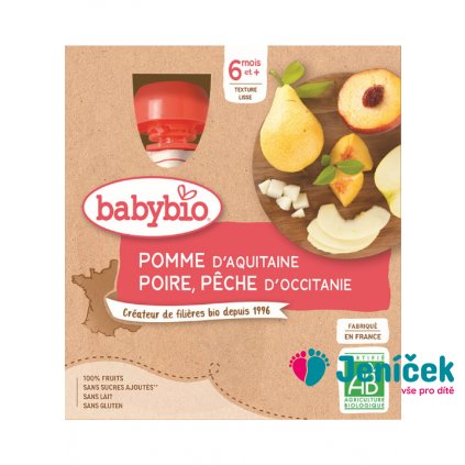 BABYBIO Kapsička jablko hruška broskev 4x 90 g