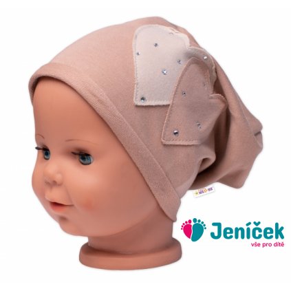 Dětská čepice bavlna, Srdíčka s kamínky, Baby Nellys, cappuccino