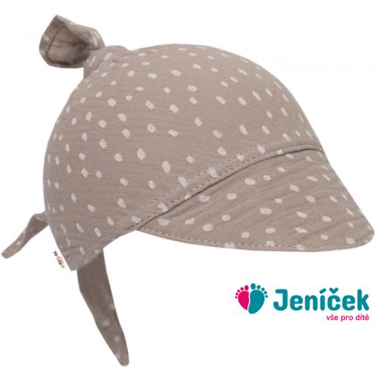 Mušelínový šátek s kšiltem DOTS, Baby Nellys - béžový