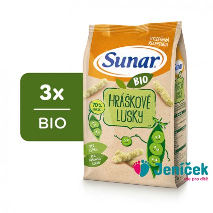 3x SUNAR BIO Křupky Hráškové lusky 45 g