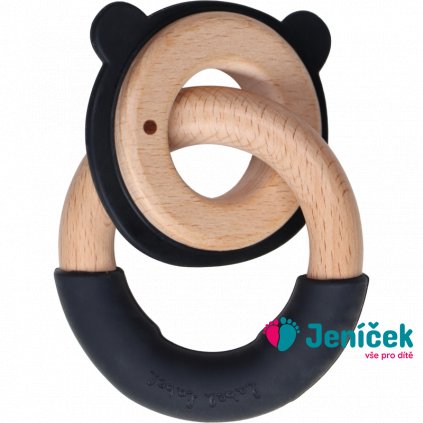 Label Label Kousátko Medvídek s kroužkem dřevo & silikon, černé