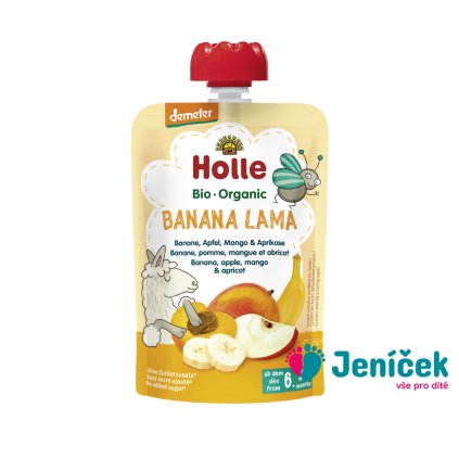 HOLLE Banana lama Bio ovocné pyré banán, jablko, mango, meruňka, 100 g (6 m+)