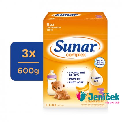 3x SUNAR Complex 3 Mléko batolecí banán 600 g