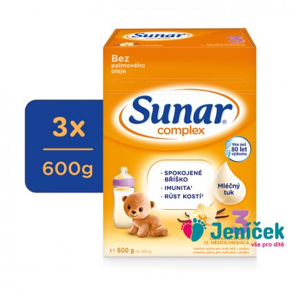 3x SUNAR Complex 3 Mléko batolecí vanilka 600 g