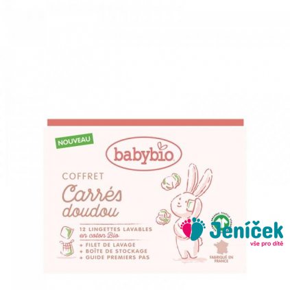 BABYBIO Sada hygienické žínky z BIO bavlny (12 ks), prací síťka a organizér