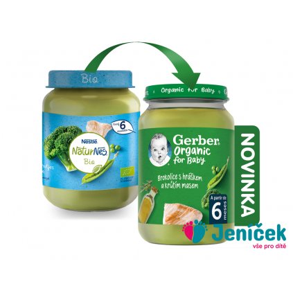 GERBER Organic dětský příkrm brokolice s hráškem a krutím masem 190 g​