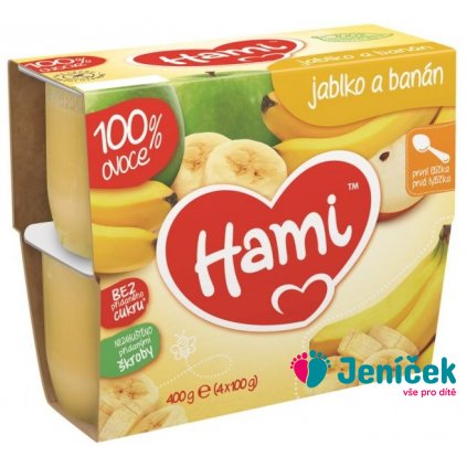 HAMI 100 % ovoce jablko a banán (4 x 100 g) - ovocný příkrm