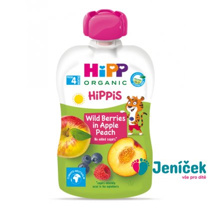 HiPP HiPPiS BIO Jablko, broskev, lesní ovoce 100 g, 4m+