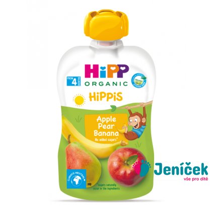 HiPP HiPPiS BIO Jablko, hruška, banán 100 g, 4m+