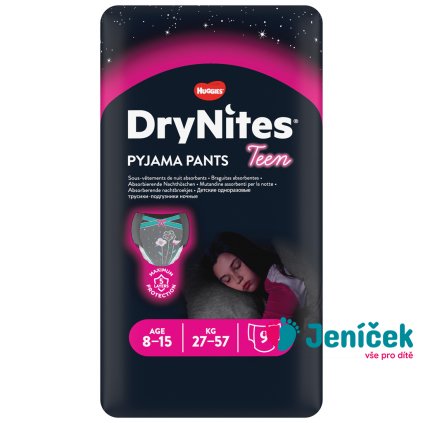 HUGGIES® DryNites Kalhotky plenkové jednorázové pro dívku 8-15 let (27-57 kg) 9 ks