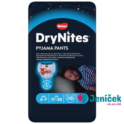 HUGGIES® DryNites Kalhotky plenkové jednorázové pro kluka 4-7 let (17-30 kg) 10 ks