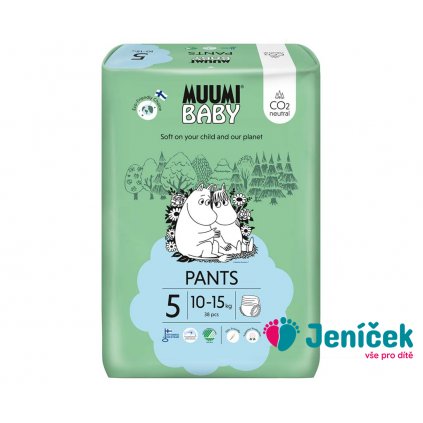 MUUMI Baby Pants 5 Maxi+ 10-15 kg (38 ks), kalhotkové eko pleny