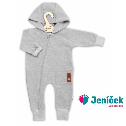 Teplákový overal s kapsičkou a kapucí BOY, Baby Nellys, šedý